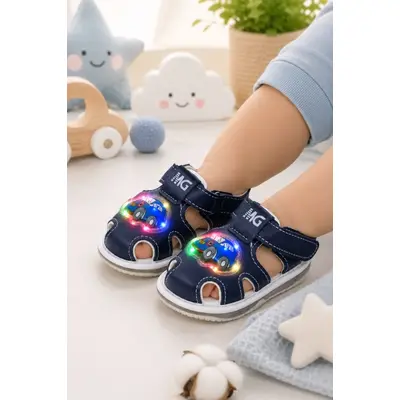 Sandale bleumarin cu luminite, talpa flexibila - masinuta sndn5-17