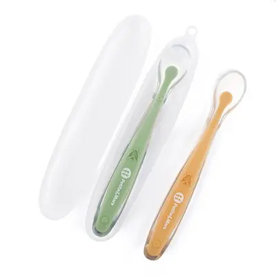 Set 2 lingurite, Petite&Mars, Take&Match, Includ cutie pentru depozitare, Adecvate pentru masina de spalat vase, Fara BPA, 6 luni+, Verde/ Galben BYN728125