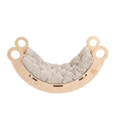 Balansoar Montessori Din Lemn Dream Rocker Meowbaby ,   Marime Medie, Cu Perna Bej, Multifunctional Leagan + Tunel + Scara   Placaj Lacuit Pjbmdrwb01
