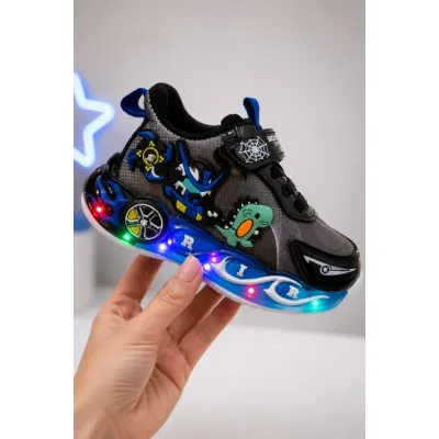 Pantofi sport cu lumini led, model playful, negru adt-60-3