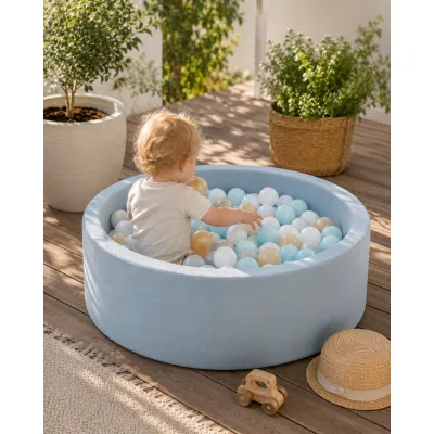 Piscina Cu Bile Outzy Meowbaby 90x30cm Albastru (cloudberry Sky Blue) ,   200 Bile Incluse (culoare La Alegere), Husa Detae Abila Lavabila, Interior Exterior Pjbmobao2670