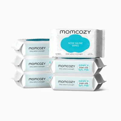 Set 6 pachete servetele umede pentru nas bebelusi Momcozy cu solutie salina