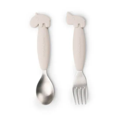 Set furculita si lingura Done by Deer Easy-grip Deer Friends Sand