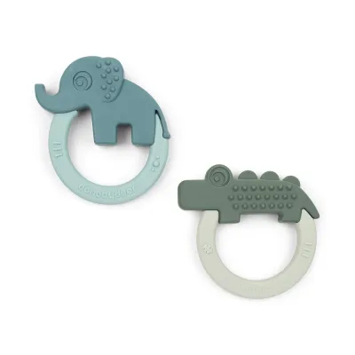 Set 2 inele dentitie din silicon Done by Deer Deer Friends Verde Albastru