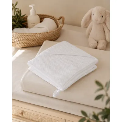 Prosop Baie Bebelusi Cu Gluga Magic Kids, Bumbac 100%, Alb, 100x100 Cm Pjbp_bum_white