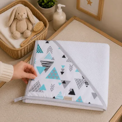 Prosop Baie Bebelusi Cu Gluga Magic Kids, Bumbac 100%, Model Triunghiuri, 100x100 Cm Pjbp_bum_white-6020
