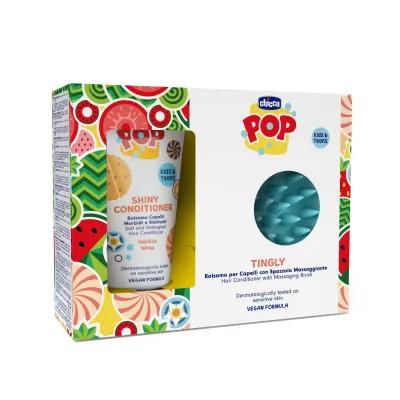 Set Chicco POP, balsam pentru par cu aroma prajitura de vanilie si perie masaj scalp, 150ml, 6ani+ CHC1281030-9