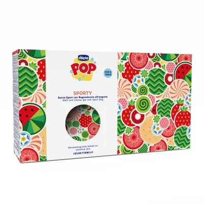 Set Chicco POP, gel de dus cu aroma de pepene si borseta, 300ml, 6ani+ CHC1281010-9