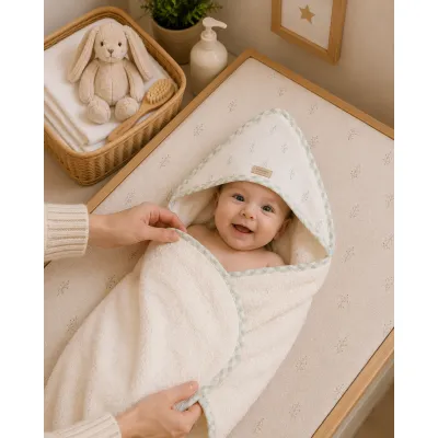 Prosop Baie Cu Gluga Bebelue I 0-5 Ani ,   Bumbac Certificat Oeko-tex  , 100x100 Cm, Spring Cottage Pjb18sc50-045