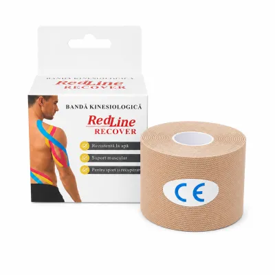 Banda Kinesiologica RedLine Recover Bej, impermeabila, fara latex, 5 cm x 5 m BITRedLineRecoverBej