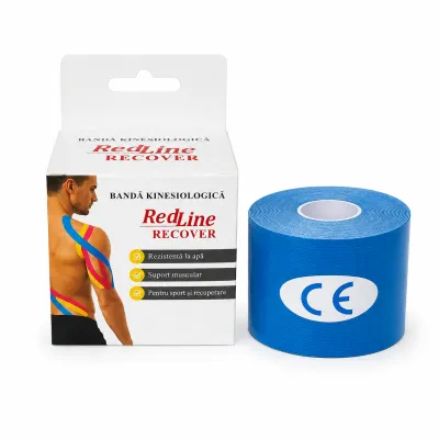 Banda Kinesiologica RedLine Recover Bleu, impermeabila, fara latex, 5 cm x 5 m BITRedLineRecoverBleu