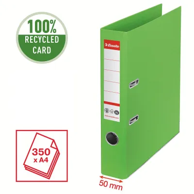 Biblioraft Esselte No.1 Power Recycled, carton, 100% reciclat, reciclabil, certificare FSC, A4, 50 mm, verde BPTCSL007574