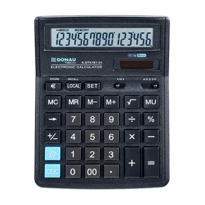 Calculator de birou Donau Tech, 190 x 143 x 40 mm, 16 digiti, negru BPTCDN416101