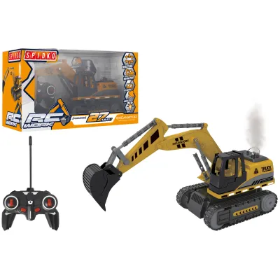 Excavator cu telecomanda pentru copii, cu sunete, lumini, fum, corp mobil, cupa functionala, 38cm, +5 ani