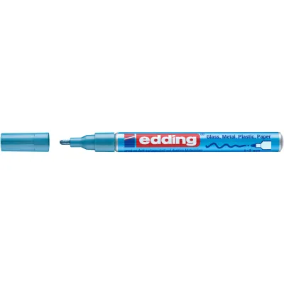 Marker cu vopsea Edding 751, varf rotund 1-2 mm, albastru metalic, rezistent la apa BPTCED751070