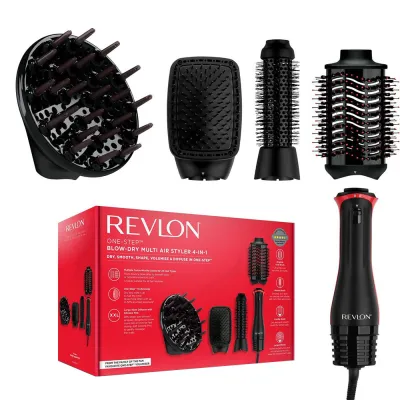 Perie electrica fixa multifunctionala Revlon One-Step Blow-Dry Multi Air Styler 4 in 1 RVDR5373E, 4 capete detasabile, 4 setari de temperatura, pentru toate tipurile si lungimile de par BITRVDR5373E