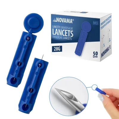 Set 50 ace de intepare (lancete) Novama Lancets, sterile, compatibile cu dispozitivele standard de intepare, din otel inoxidabil chirurgical, grosime ac 28 G BITNovamaLancets