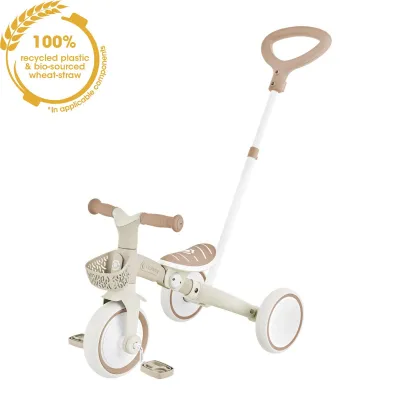 Tricicleta Globber PLUS 3 in 1 ECOLOGIC, bara de impins si ghidaj pentru parinti, scaun ajustabil, functie  inchfree wheel inch si cosulet transport FUNK738-466