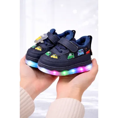 Adidasi bleumarine cu luminite masinute colorate adt-51-r