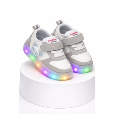 Adidasi gri cu luminite pentru baieti ursuletul panda adt-53-r