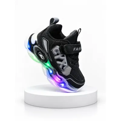 Adidasi negri cu luminite pentru baieti cyx adt-58-r