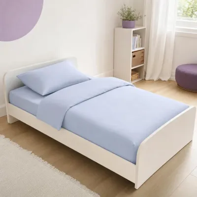 Lenjerie 3 piese pat copii 2-8 ani bumbac ranforce Bleu Uni pentru saltele 140x70 cm - ASC6427968021030
