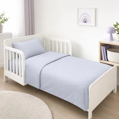 Lenjerie 3 piese bumbac ranfoce Bleu Uni  paturi fetite 2-6 ani pentru saltele 130x60 cm - ASC6427968021047