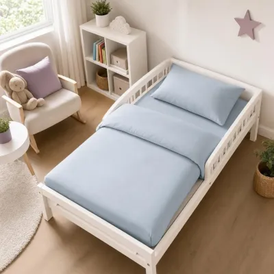 Lenjerie bumbac ranforce pat 3 piese copii 2-12 ani Bleu Uni pentru saltele 160x80 cm - ASC6427968021054