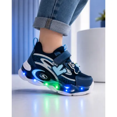 Pantofi sport cu luminite, model navy style, piele ecologica, baieti, bleumarin ad30-111