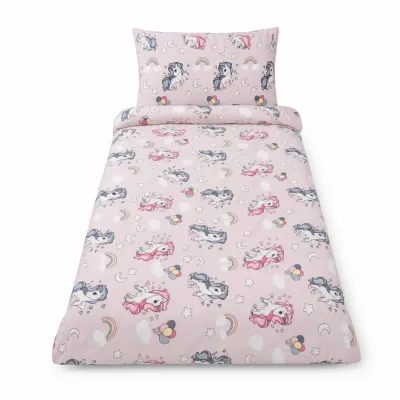 Lenjerie 3 piese Unicorn pat copii 2-8 ani pentru saltele 140x70 cm - ASC6427968000103