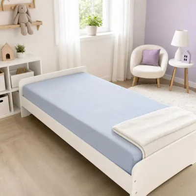 Saltea SmartNest 140x70x12 cm in 5 straturi pentru paturi copii 2-8 ani, husa bumbac ranforce bleu uni - ASC6427968021979