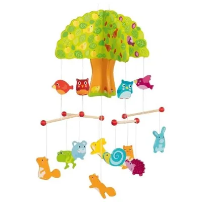 Carusel cu figurine din lemn, pentru bebelusi, casuta din copac - okegoki52873