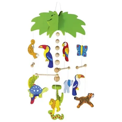 Carusel cu figurine din lemn, pentru bebelusi, palmier cu animalute - okegoki52917