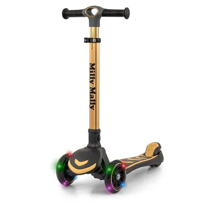 Trotineta pliabila Milly Mally Boogie Gold, roti din silicon cu Led, platforma antiderapanta, greutate admisa 50 kg