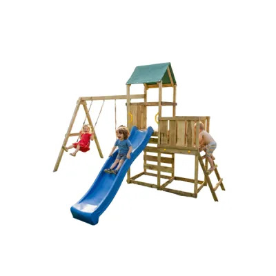 Complex joaca din lemn pentru 7 copii, cu turn, 2 leagane si platforma, max play  3.1 fungoo - okefus09880pkxb1