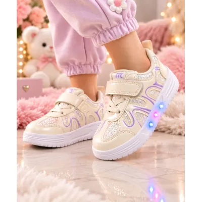 Pantofi sport cu luminite, model pearl, piele ecologica, fete, alb ad31-501