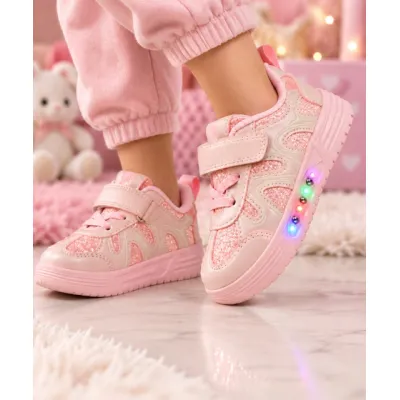 Pantofi sport cu luminite, model pink pearl, piele ecologica, fete, roz ad31-500