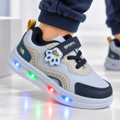 Pantofi sport cu luminite, model sporty style 3, piele ecologica, baieti, gri ad30-224