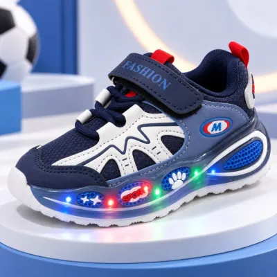 Pantofi sport cu luminite, model super confy, textil si piele ecologica, baieti, bleumarine ad30-225