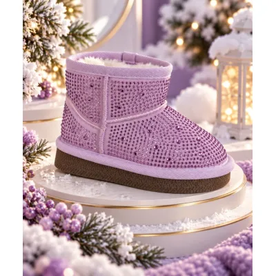Cizme imblanite cu strasuri pentru copii, model elise, mov ad26