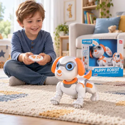 RS Toys Puppy Robot &ndash; cățeluș interactiv cu telecomandă, lumini și sunete, 25 cm SOLRS12385