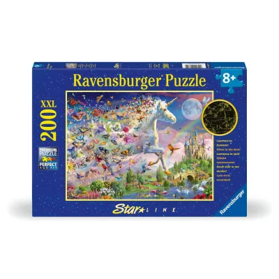 Ravensburger - Puzzle Star Line Unicorn si fluturi care lumineaza in intuneric 200 piese XXL - ARTRVSPC00872
