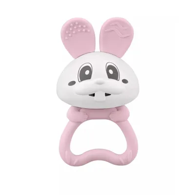 Jucarie pentru dentitie din silicon cu zornaitoare, Mombella Bunny - Pink KRTM02400