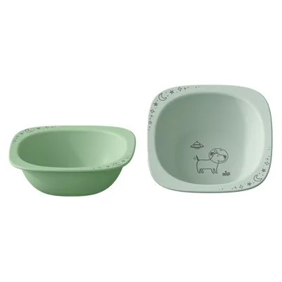 Set 2 castroane nip&reg; pentru mancarea copiilor cu motive gravate laser, din peste 90% materii prime vegetale, fara melamina, lavabile in masina de spalat vase, Made in Germany, 4+ luni, verde, nip 38844
