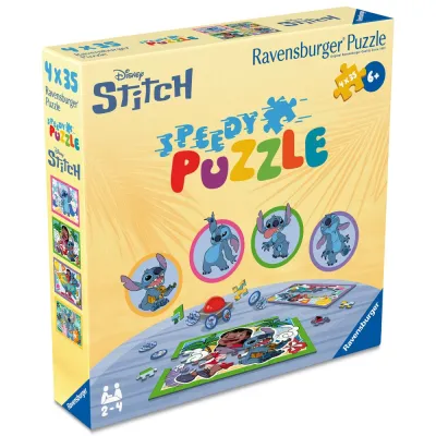 Ravensburger - Puzzle interactiv cu buton sonor pentru testarea rapiditatii Disney Stitch 4x35 piese - ARTRVSPC04178