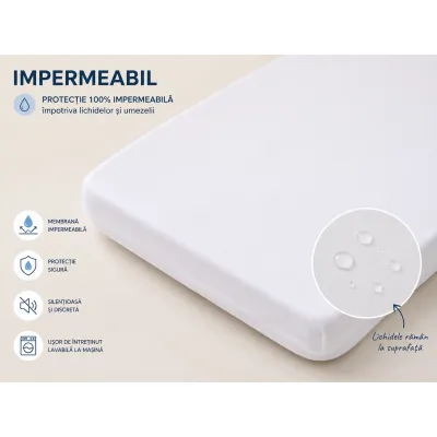 Cearsaf Impermeabil Cu Elastic 140x70 Cm, Jerseu Bumbac, Alb - Danpol Pjb14070w