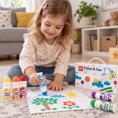 Markere pentru puncte Apli Kids Dots, 6 buc, varf rotund burete, culori asortate, cutie carton cu maner SOLAPL20629