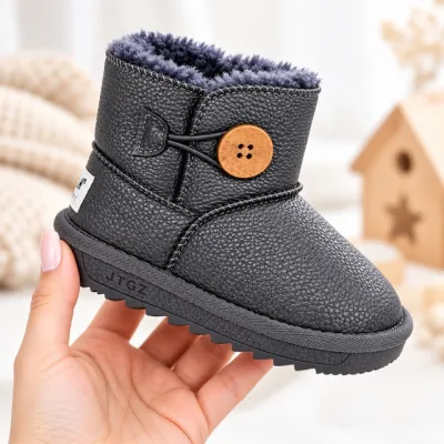 Cizme gri pentru fetita, superbaby, model nasturel, piele ecologica