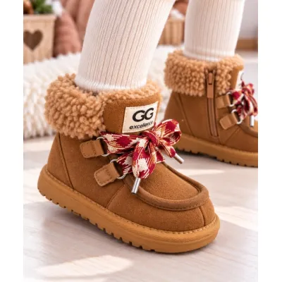 Cizme maro cu siret pentru fetite, inchidere cu fermoar, piele ecologica, model winter style