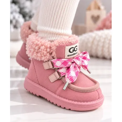 Cizme roz cu siret pentru fetite, inchidere cu fermoar, piele ecologica, model winter style